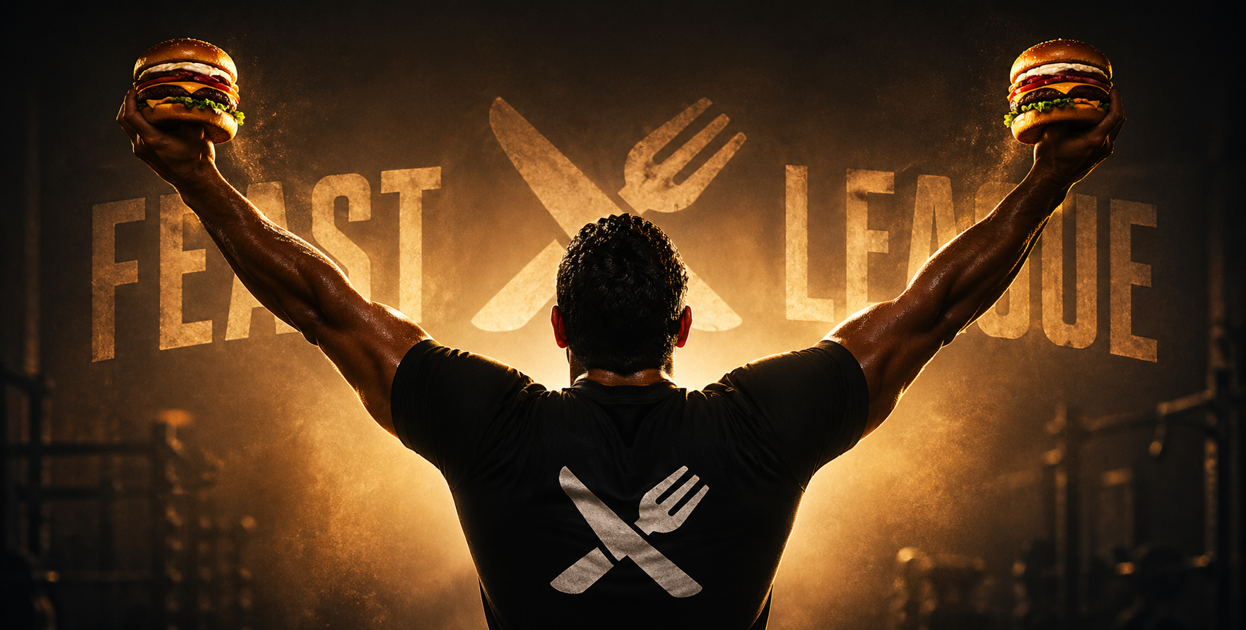Feast League fan raising burgers in victory